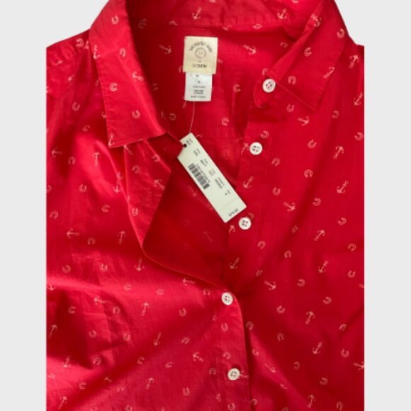 J. Crew Perfect Shirt in Anchors & Horseshoes Long Sleeves Red Size 8 NWT - Picture 6 of 7